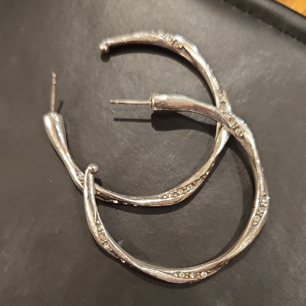 Brighton Silver with Crystal Accent Hoop Earrings